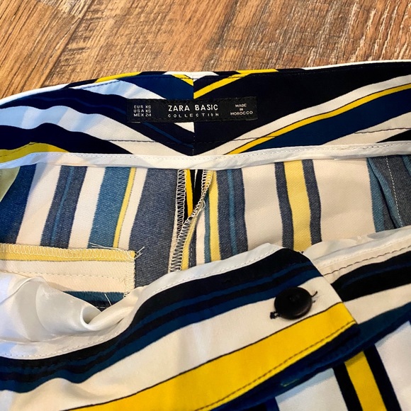 ZARA Blue/White/Yellow Striped Mid Rise Trousers - Picture 4 of 8